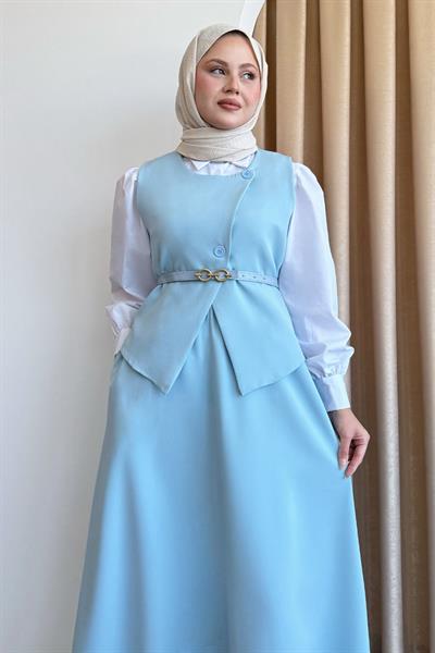 Asimetrik Yelekli ikili Takım Bebe Mavisi