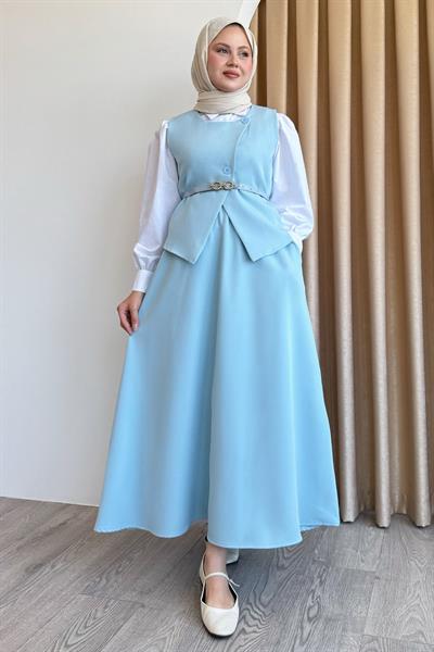 Asimetrik Yelekli ikili Takım Bebe Mavisi