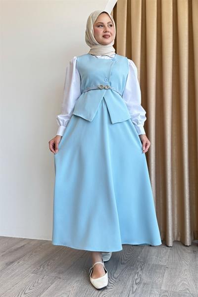 Asimetrik Yelekli ikili Takım Bebe Mavisi