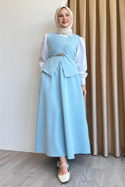 Asimetrik Yelekli ikili Takım Bebe Mavisi