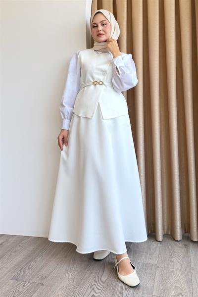 Asimetrik Yelekli ikili Takım Beyaz