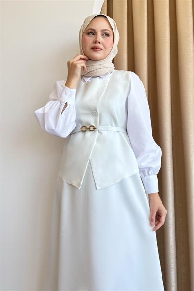 Asimetrik Yelekli ikili Takım Beyaz