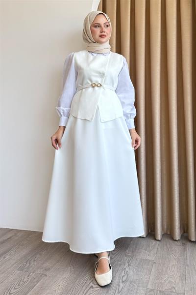 Asimetrik Yelekli ikili Takım Beyaz