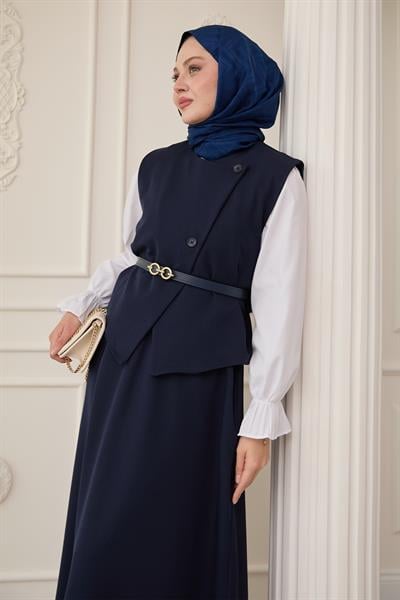 Asimetrik Yelekli ikili Takım Lacivert