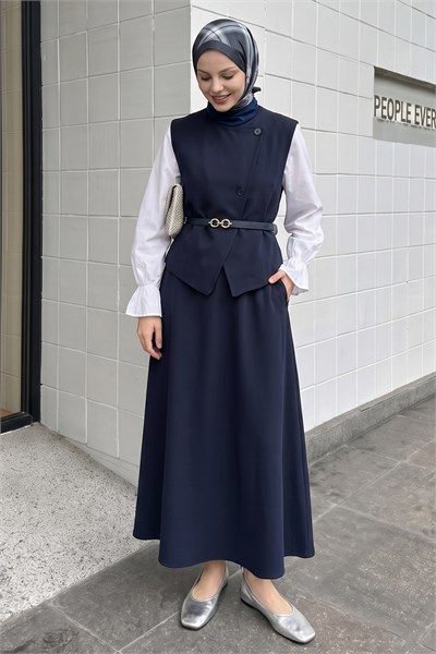 Asimetrik Yelekli ikili Takım Lacivert