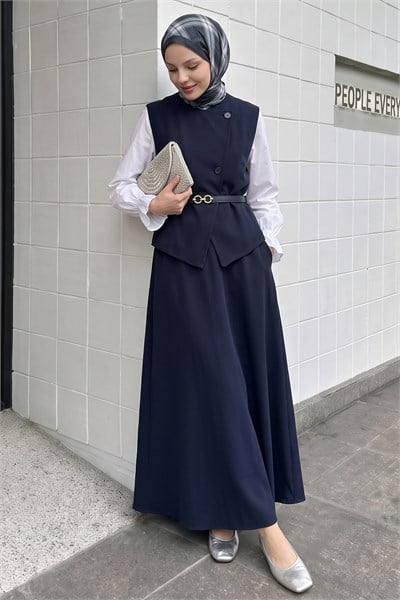 Asimetrik Yelekli ikili Takım Lacivert