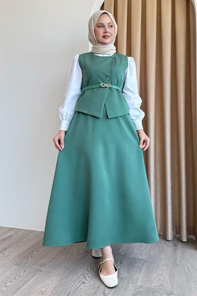 Asimetrik Yelekli ikili Takım Mint Yeşili