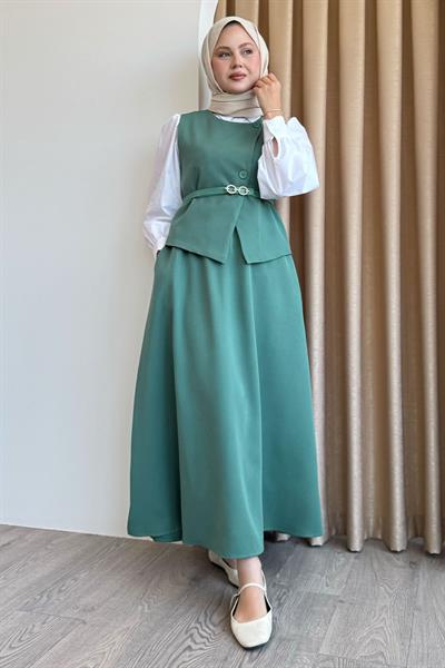 Asimetrik Yelekli ikili Takım Mint Yeşili