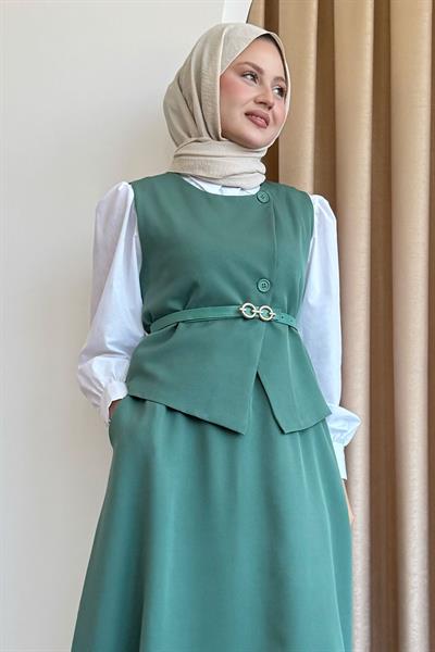 Asimetrik Yelekli ikili Takım Mint Yeşili