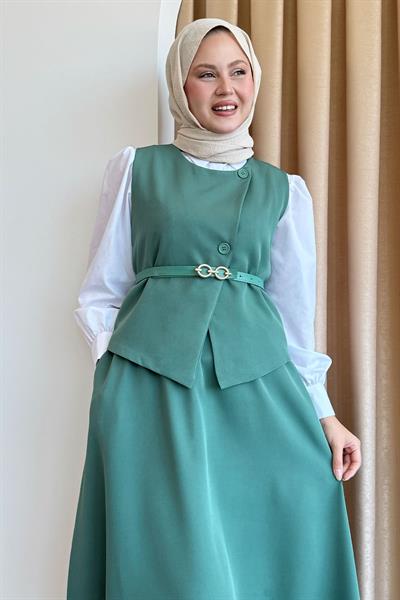 Asimetrik Yelekli ikili Takım Mint Yeşili
