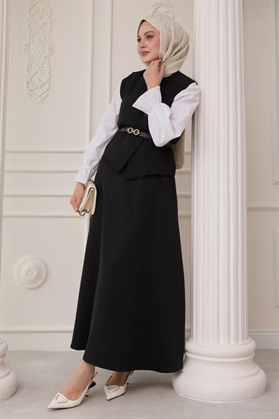 Asimetrik Yelekli ikili Takım Siyah