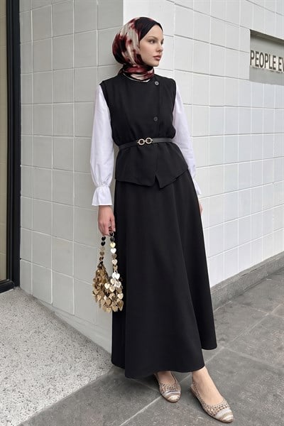 Asimetrik Yelekli ikili Takım Siyah