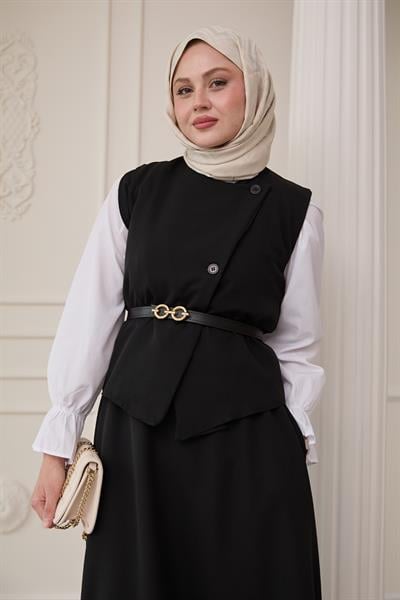 Asimetrik Yelekli ikili Takım Siyah