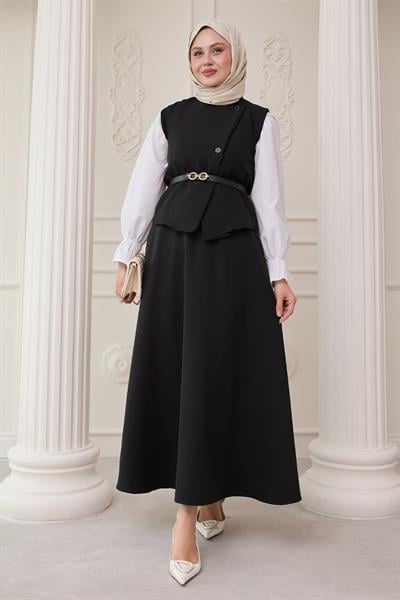 Asimetrik Yelekli ikili Takım Siyah