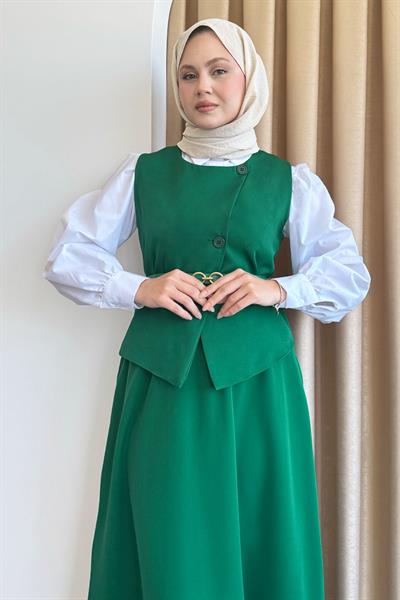 Asimetrik Yelekli ikili Takım Zümrüt Yeşili