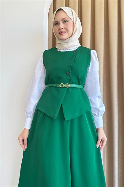 Asimetrik Yelekli ikili Takım Zümrüt Yeşili