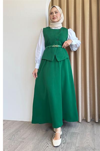 Asimetrik Yelekli ikili Takım Zümrüt Yeşili