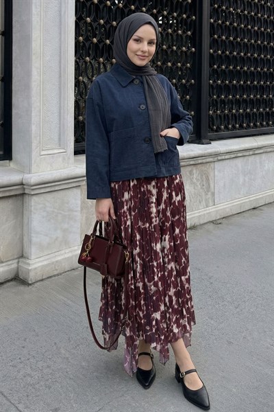 Astarlı Batik Şifon Etek Mürdüm