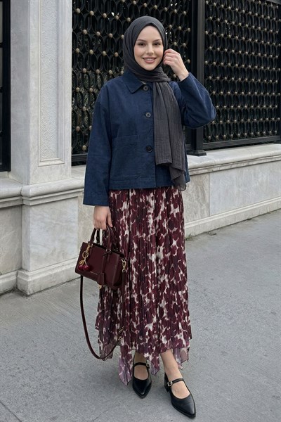 Astarlı Batik Şifon Etek Mürdüm
