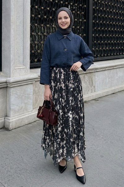 Astarlı Batik Şifon Etek Siyah