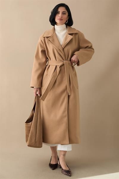 Astarlı Gizli Patlı Kuşaklı Camel Kaşe Kaban