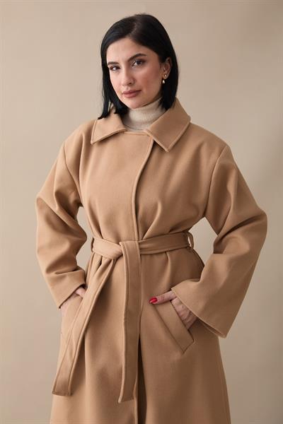 Astarlı Gizli Patlı Kuşaklı Camel Kaşe Kaban