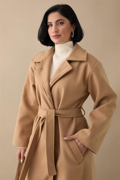 Astarlı Gizli Patlı Kuşaklı Camel Kaşe Kaban