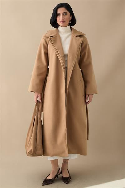 Astarlı Gizli Patlı Kuşaklı Camel Kaşe Kaban