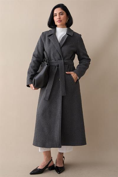 Astarlı Kaşe Kruvaze Antrasit Kaban