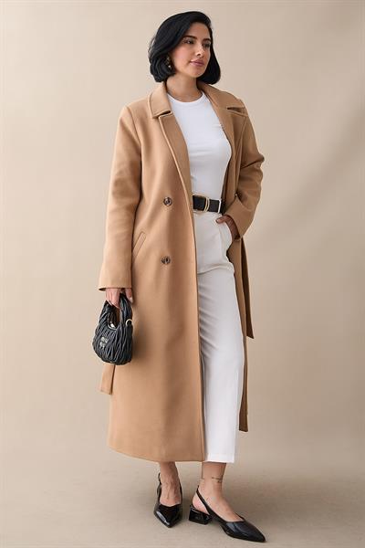 Astarlı Kaşe Kruvaze Camel Kaban