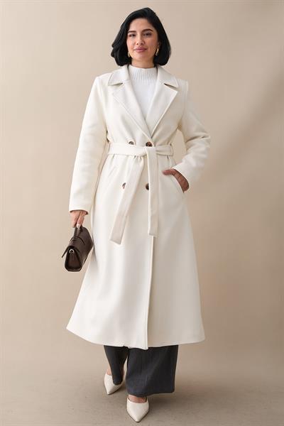 Astarlı Kaşe Kruvaze Krem Kaban