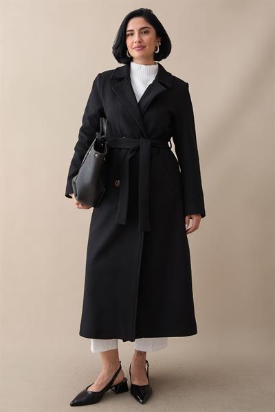 Astarlı Kaşe Kruvaze Siyah Kaban