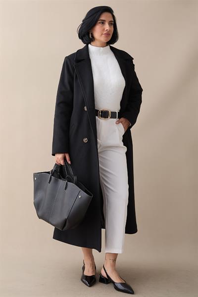 Astarlı Kaşe Kruvaze Siyah Kaban