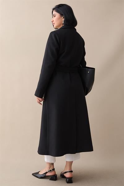 Astarlı Kaşe Kruvaze Siyah Kaban