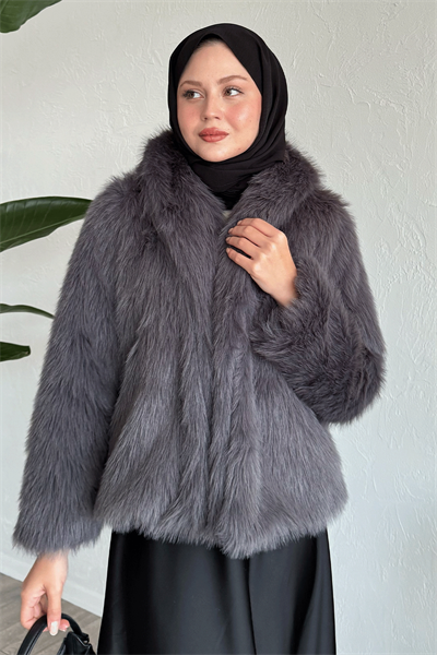 Astarlı Kısa Antrasit Kürk