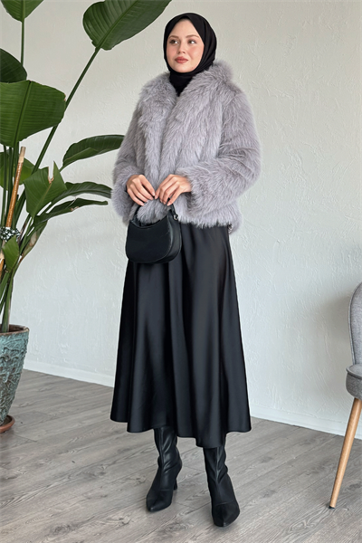 Astarlı Kısa Gri Kürk