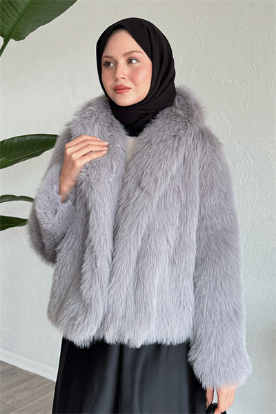 Astarlı Kısa Gri Kürk