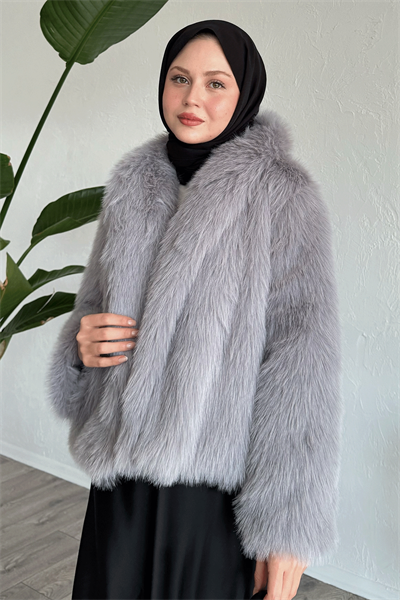 Astarlı Kısa Gri Kürk