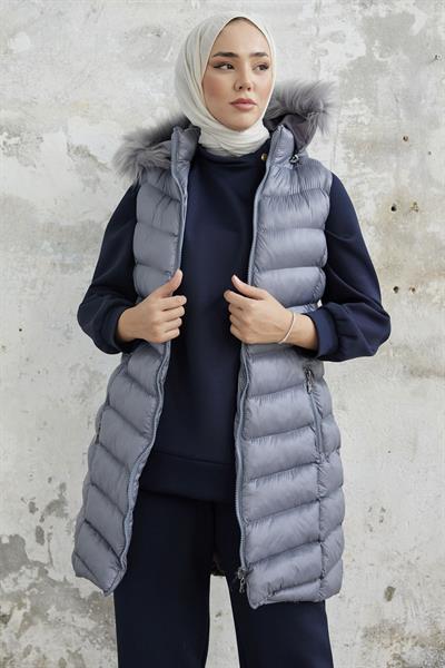 Axel Kapişonlu Şişme Yelek - Gri