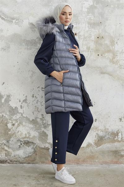 Axel Kapişonlu Şişme Yelek - Gri