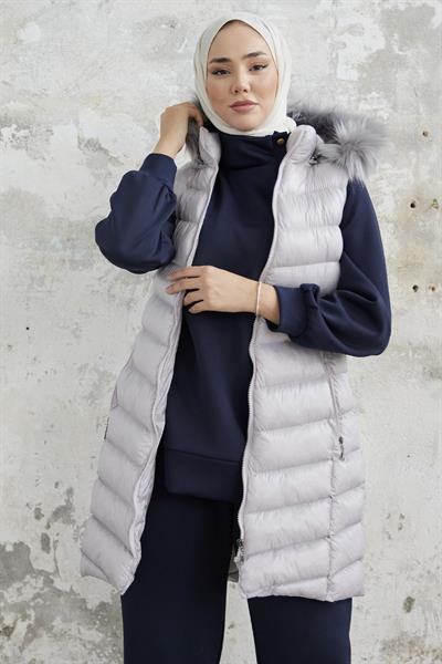 Axel Kapişonlu Şişme Yelek - Gümüş