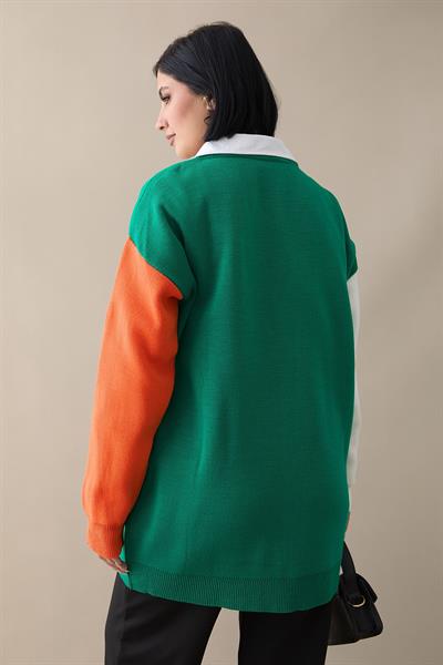 B Harf Baskılı Triko Hırka - Yeşil