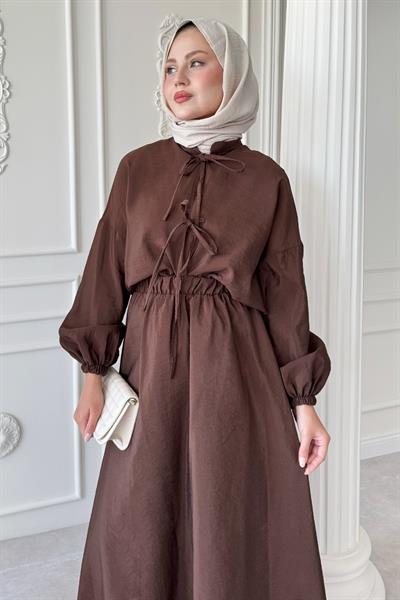 Bağ Detay Etekli Acı Kahve Takım