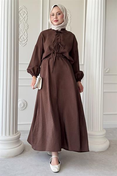 Bağ Detay Etekli Acı Kahve Takım