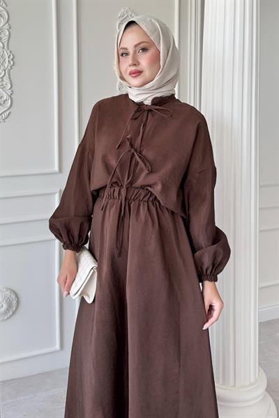 Bağ Detay Etekli Acı Kahve Takım