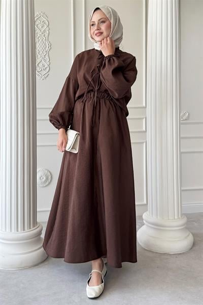 Bağ Detay Etekli Acı Kahve Takım