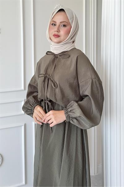 Bağ Detay Etekli Haki Takım