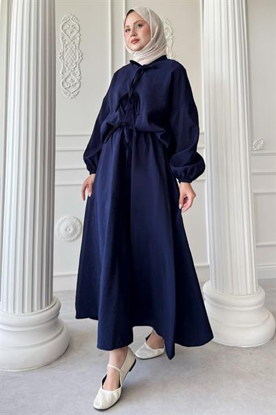 Bağ Detay Etekli Koyu Lacivert Takım