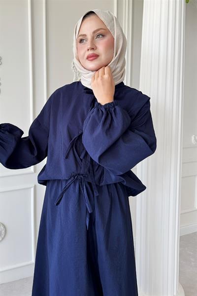 Bağ Detay Etekli Koyu Lacivert Takım