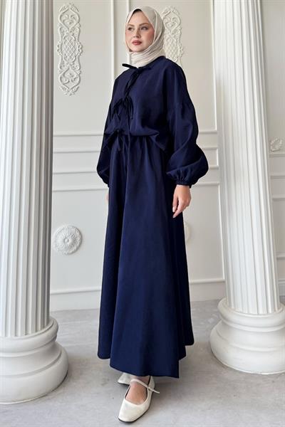 Bağ Detay Etekli Koyu Lacivert Takım